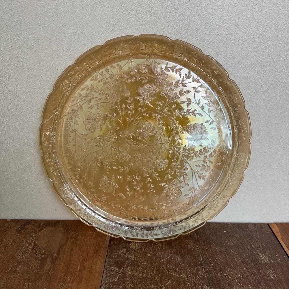 Jeannette Floragold 13" Round tray Cake Plater Serving Platter Marigold Carnival